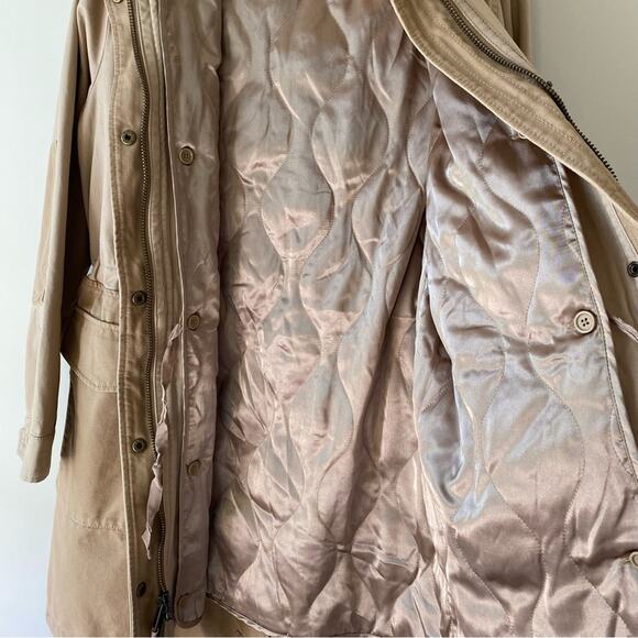 GAP 2-in-1 Parka Coat Jacket with Fur Trim Removable Lining Khaki Tan Hooded S - Picture 7 of 15